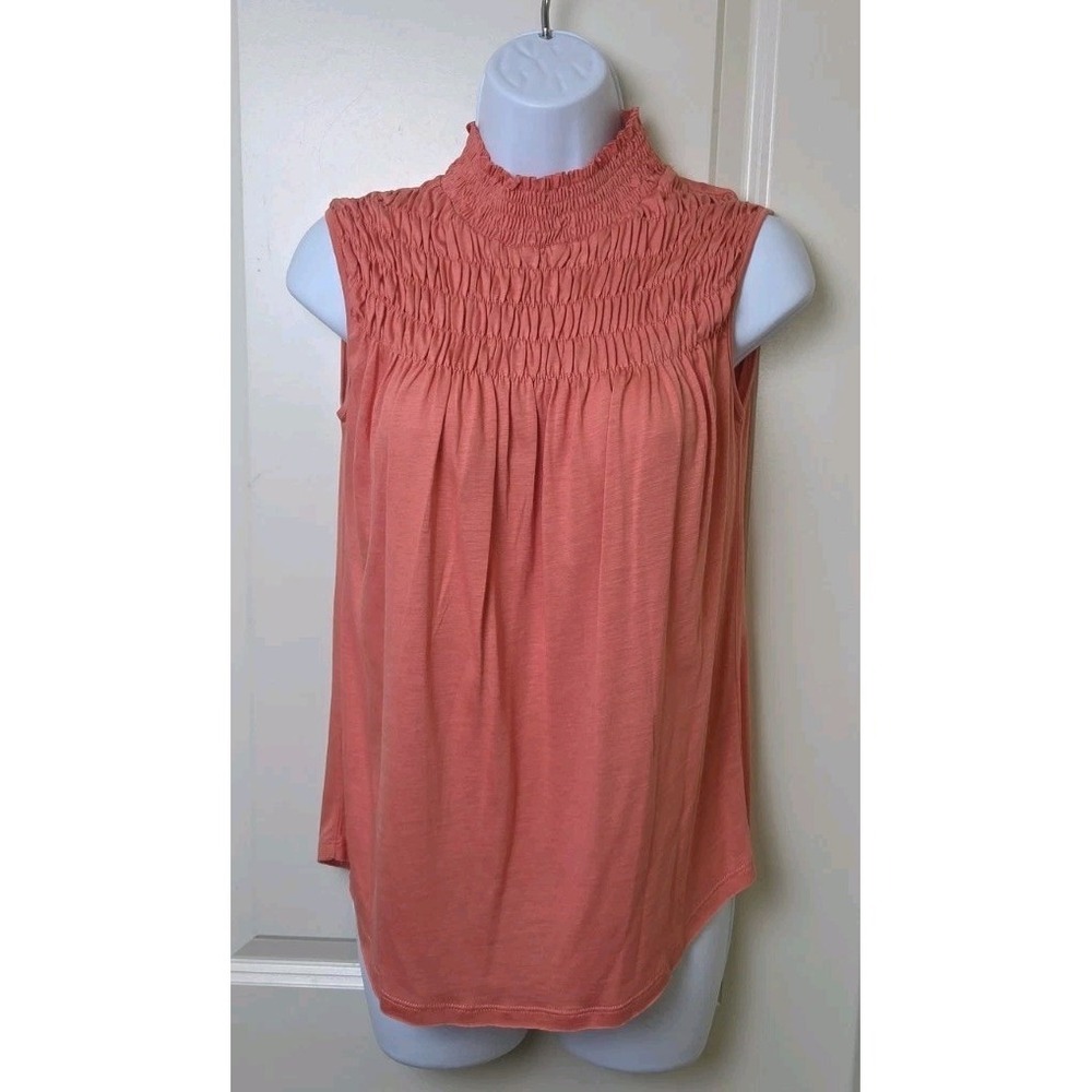 Sundance Everyday Essence Smocked Top Sleeveless High Neck Peach Size Petite PXS